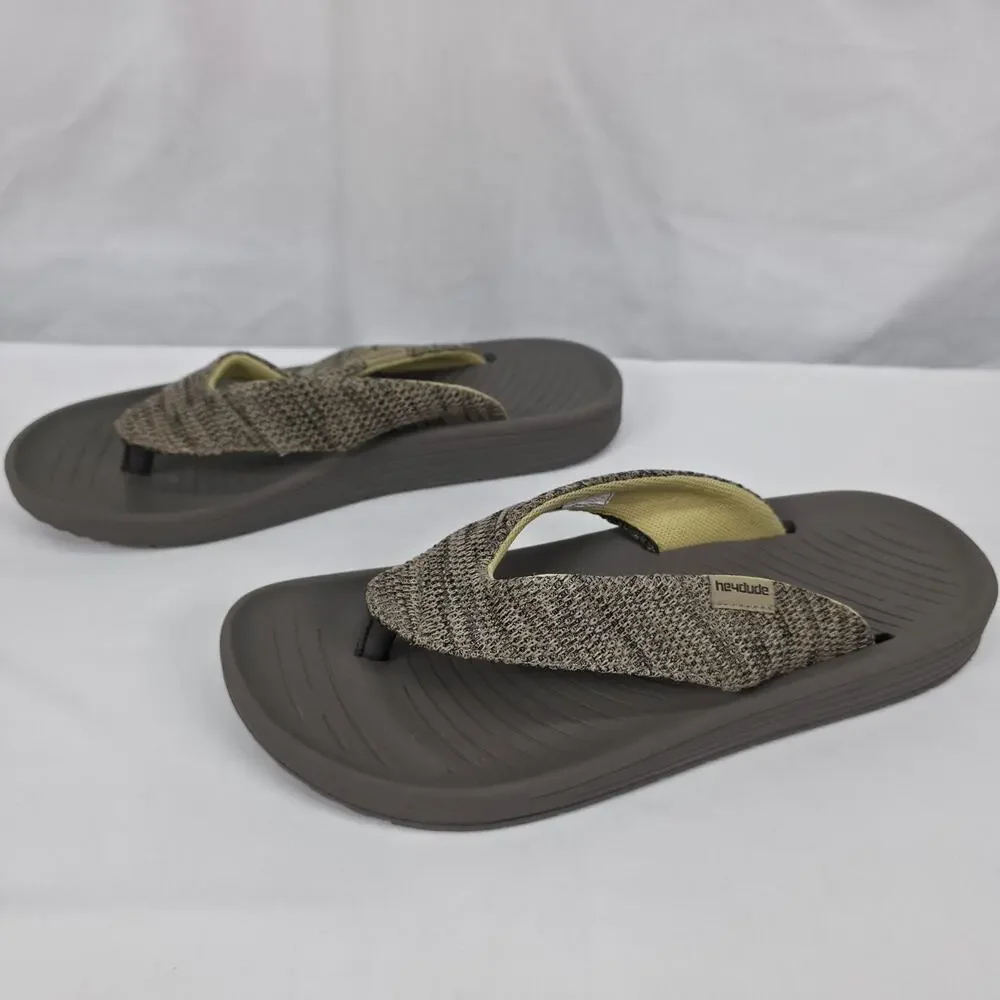 Hey Dude Milo Brown Flip Flop Sandals Mens US 10 Lightweight Comfort Beach